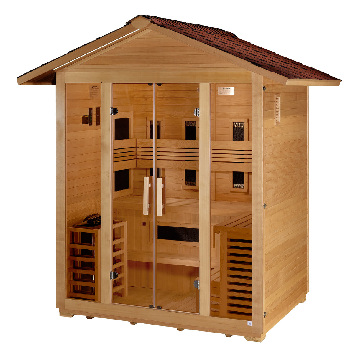 Golden Designs "Gargellen" 5 Person Hybrid PureTech™ Full Spectrum IR or Traditional Stove Outdoor Sauna - Canadian Hemlock