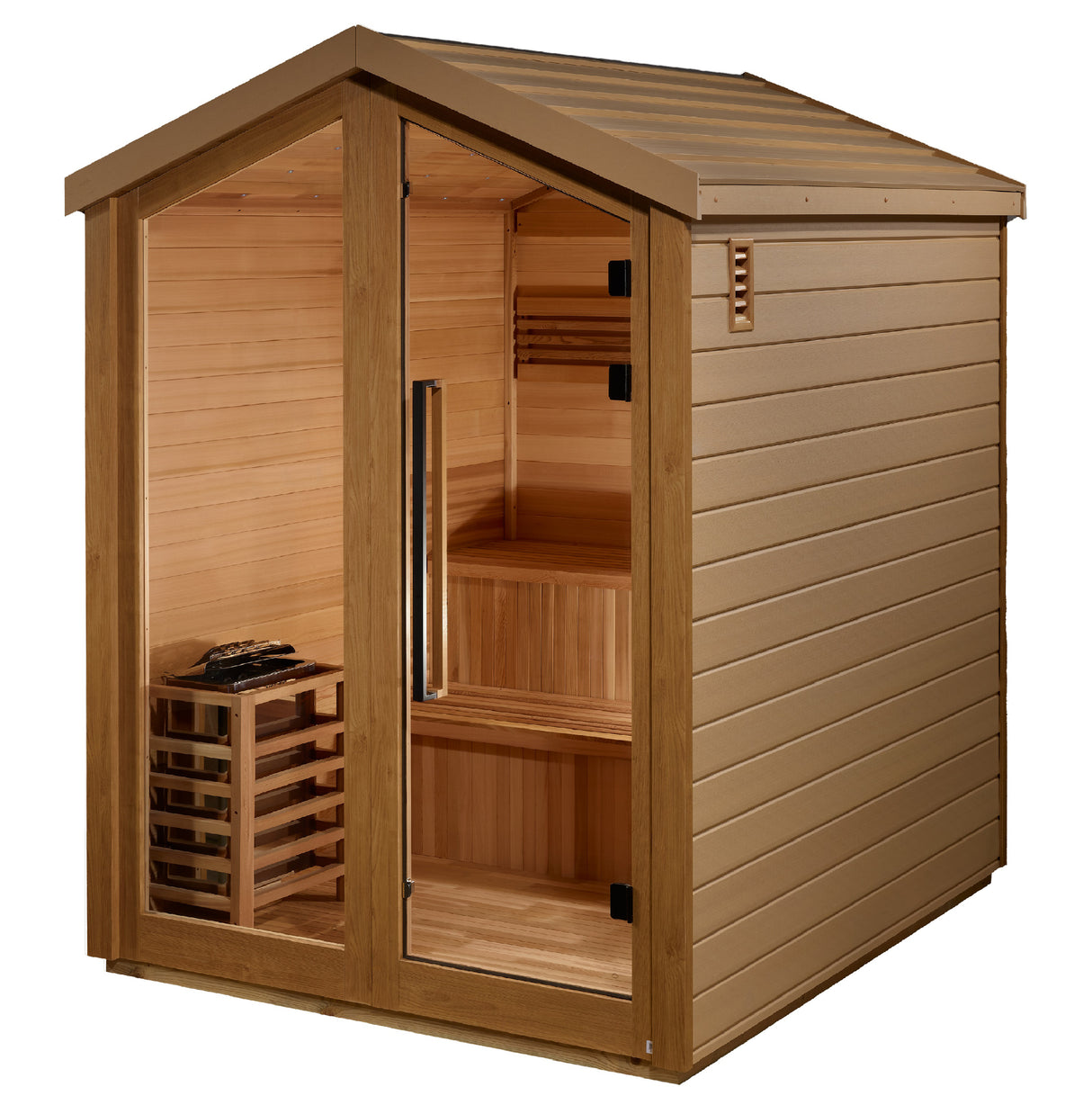 Outdoor traditional sauna featuring Canadian red cedar interior - Aurora Sanctuary