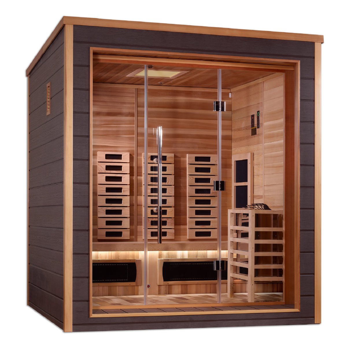 Golden Designs Visby 3 Person Outdoor-Indoor PureTech™ Hybrid Full Spectrum Sauna GDI-8223-01 - Canadian Red Cedar Interior