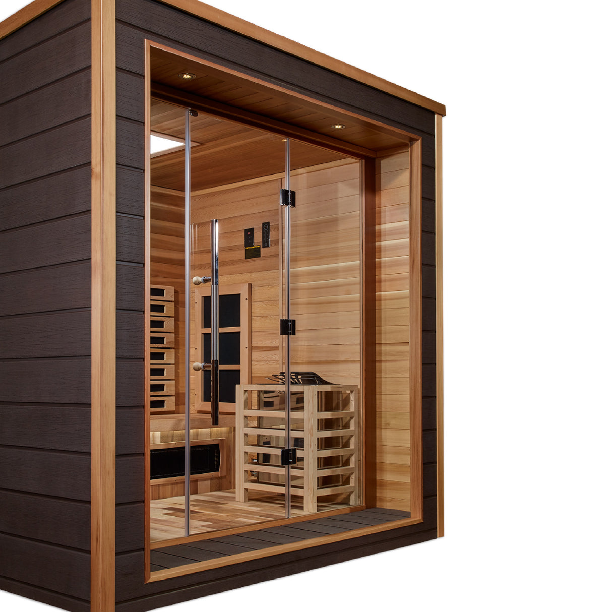 Golden Designs Visby 3 Person Outdoor-Indoor PureTech™ Hybrid Full Spectrum Sauna GDI-8223-01 - Canadian Red Cedar Interior