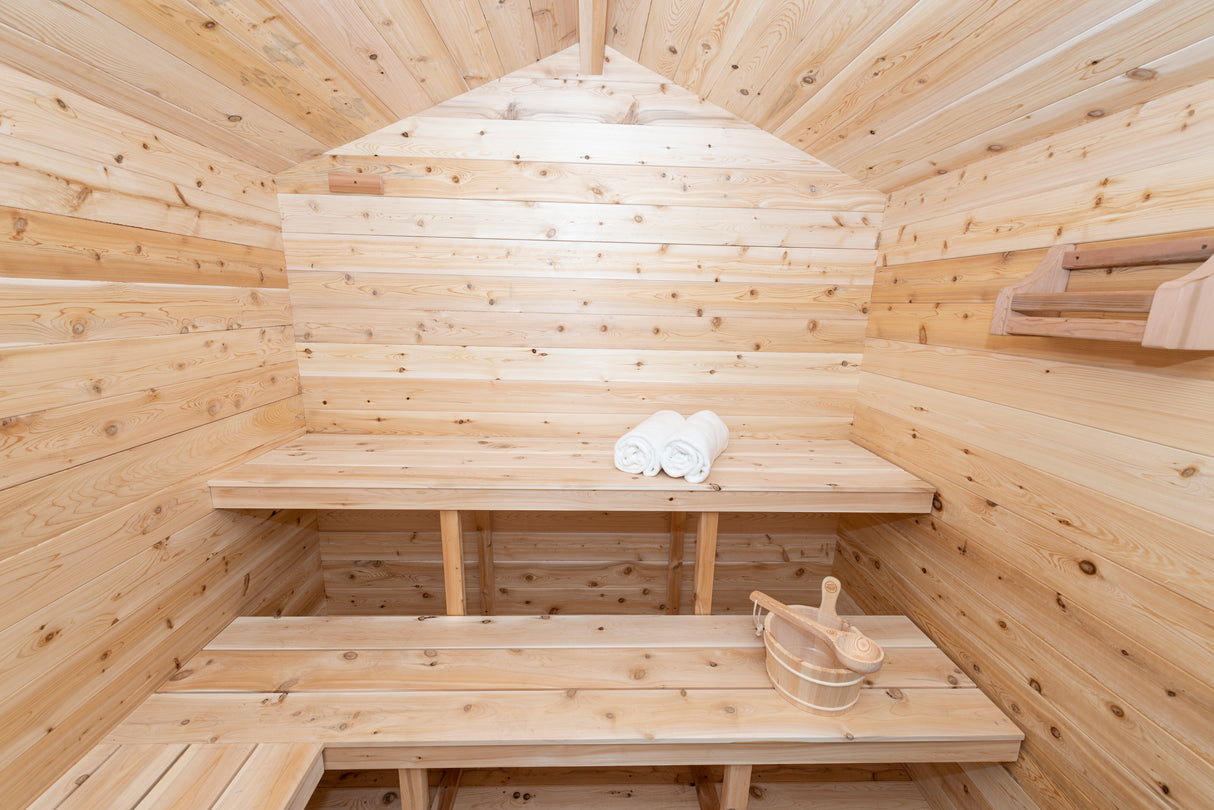 Shop the Dundalk Leisurecraft 6-Person Georgian Cabin Sauna at Aurora Sanctuary - Rustic sauna cabin with capacity for 6 people, perfect for relaxing and unwinding. Available in-store or online.
