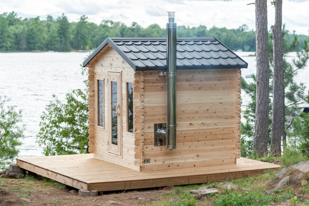 Experience the luxury of the Dundalk Leisurecraft 6-Person Georgian Cabin Sauna at Aurora Sanctuary - Relax and rejuvenate in style