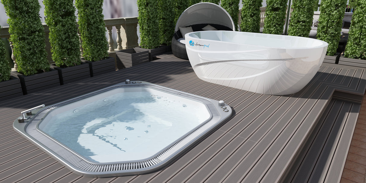 Modern Dream Pod Fiberglass Ice Bath with Chiller at Aurora Sanctuary
