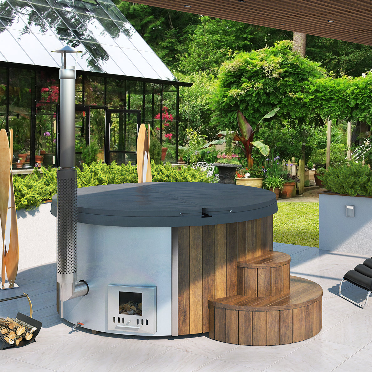 Saunalife 6-Person Wood-Fired Hot Tub Spa Model S4B S4N