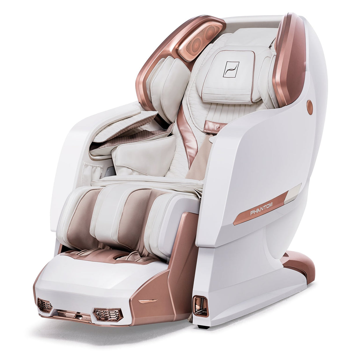 High-end Bodyfriend Phantom II Massage Chair in white color showcased at Aurora Sanctuary for luxury relaxation experience