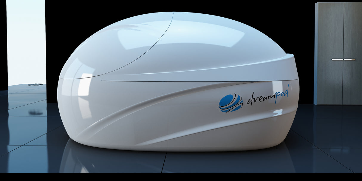 Experience ultimate sensory deprivation with the Dreampod VMAX Float Pod at Aurora Sanctuary - a white, tranquil environment for deep relaxation and rejuvenation.