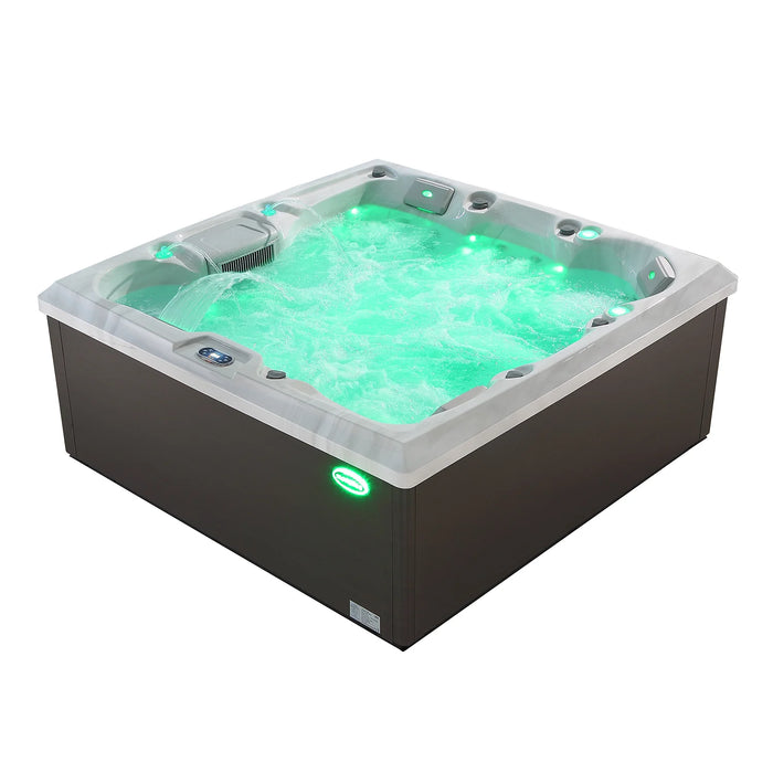 Empava Freestanding luxury 6-person outdoor hot tub in a serene setting at Aurora Sanctuary