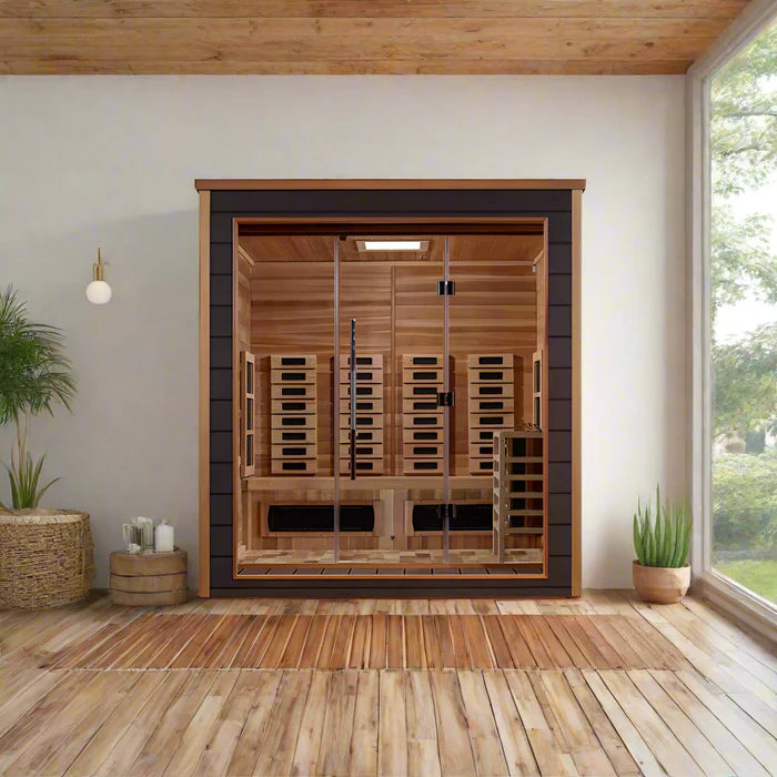 Golden Designs Visby 3 Person Outdoor-Indoor PureTech™ Hybrid Full Spectrum Sauna (GDI-8223-01) - Canadian Red Cedar Interior