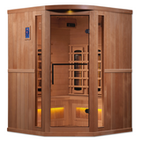 Golden Designs 3-Person Corner Full Spectrum PureTech™ Near Zero EMF FAR Infrared Sauna with Himalayan Salt Bar Canadian Hemlock 