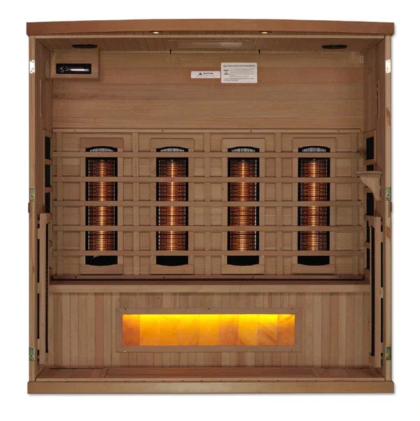 Golden Designs 4-Person Full Spectrum PureTech™ Near Zero EMF FAR Infrared Sauna with Himalayan Salt Bar Canadian Hemlock 