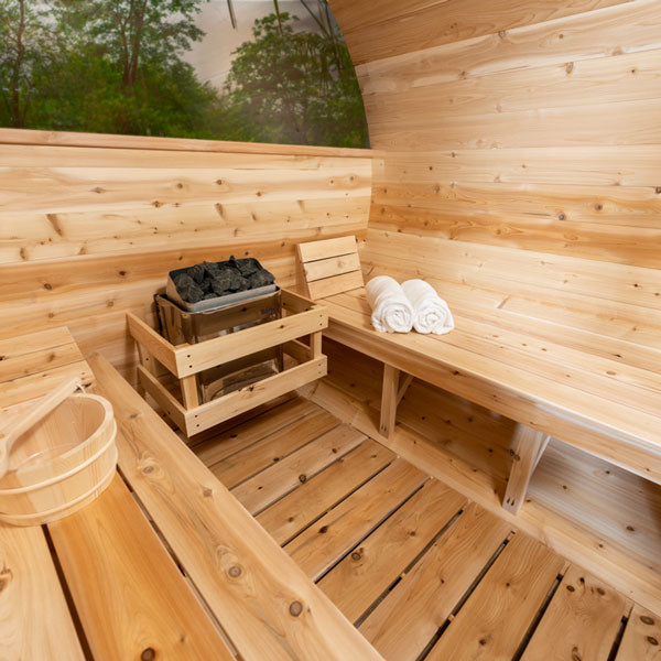 Canadian Timber 4-Person Barrel Sauna - Rustic and Relaxing Retreat for Wellness at Aurora Sanctuary