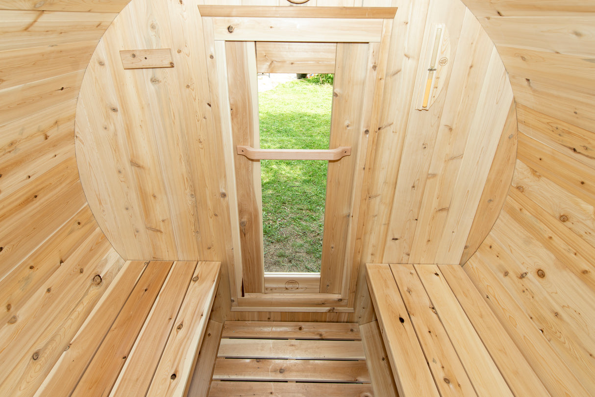 Experience ultimate relaxation in Dundalk Barrel Sauna at Aurora Sanctuary - rejuvenate your mind and body