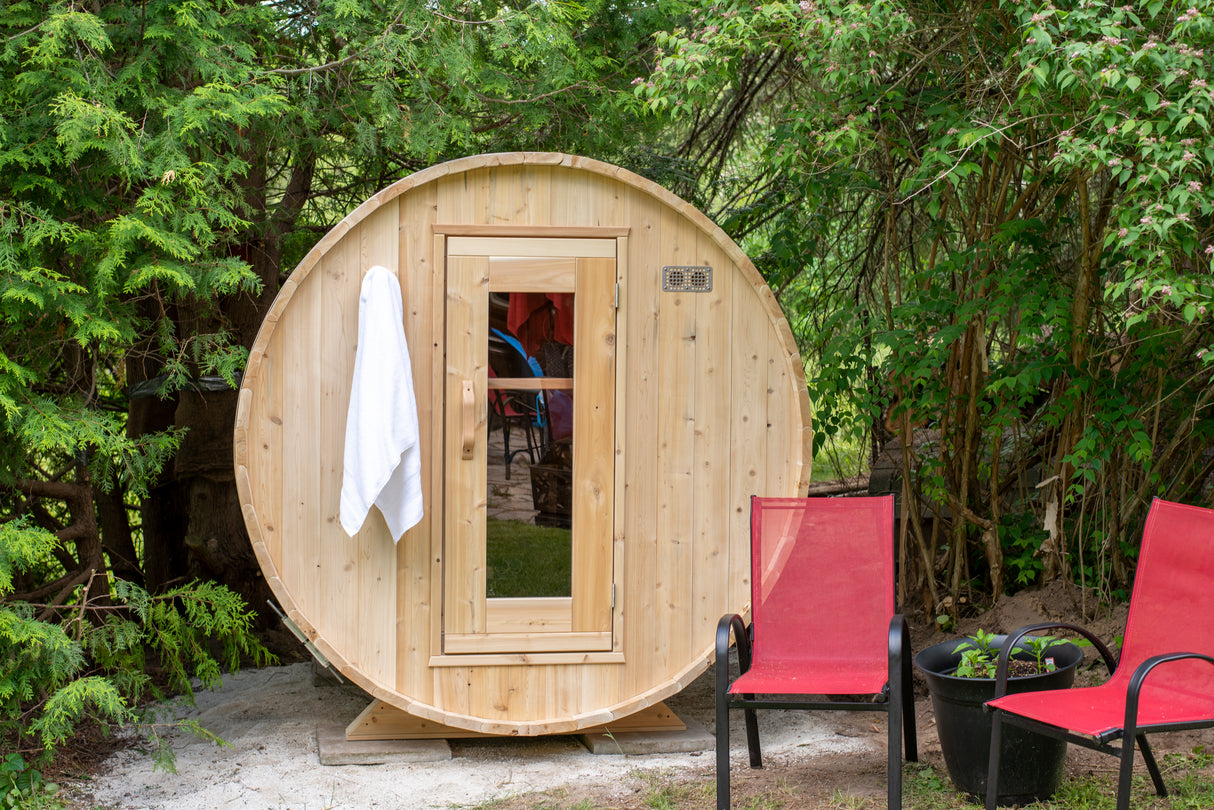 Ultimate Relaxation in Dundalk Barrel Sauna - Harmonious print depicting a tranquil sanctuary at Aurora Sanctuary