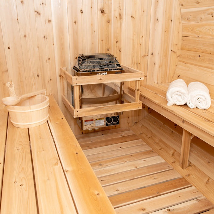 Enhance relaxation with Dundalk Leisurecraft 6-Person Barrel Sauna from Aurora Sanctuary