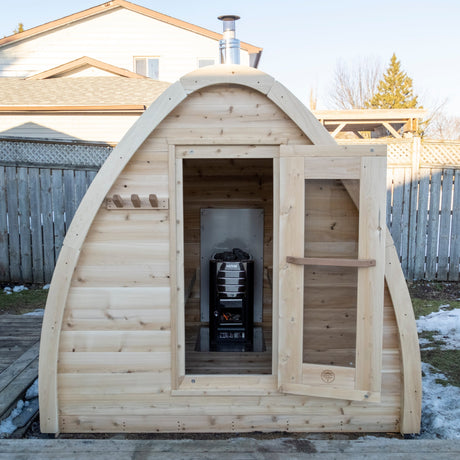 Highest quality Canadian Timber Minipod Sauna by Dundalk Leisurecraft - perfect for 4 people to relax and de-stress. Ideal addition to your home spa.