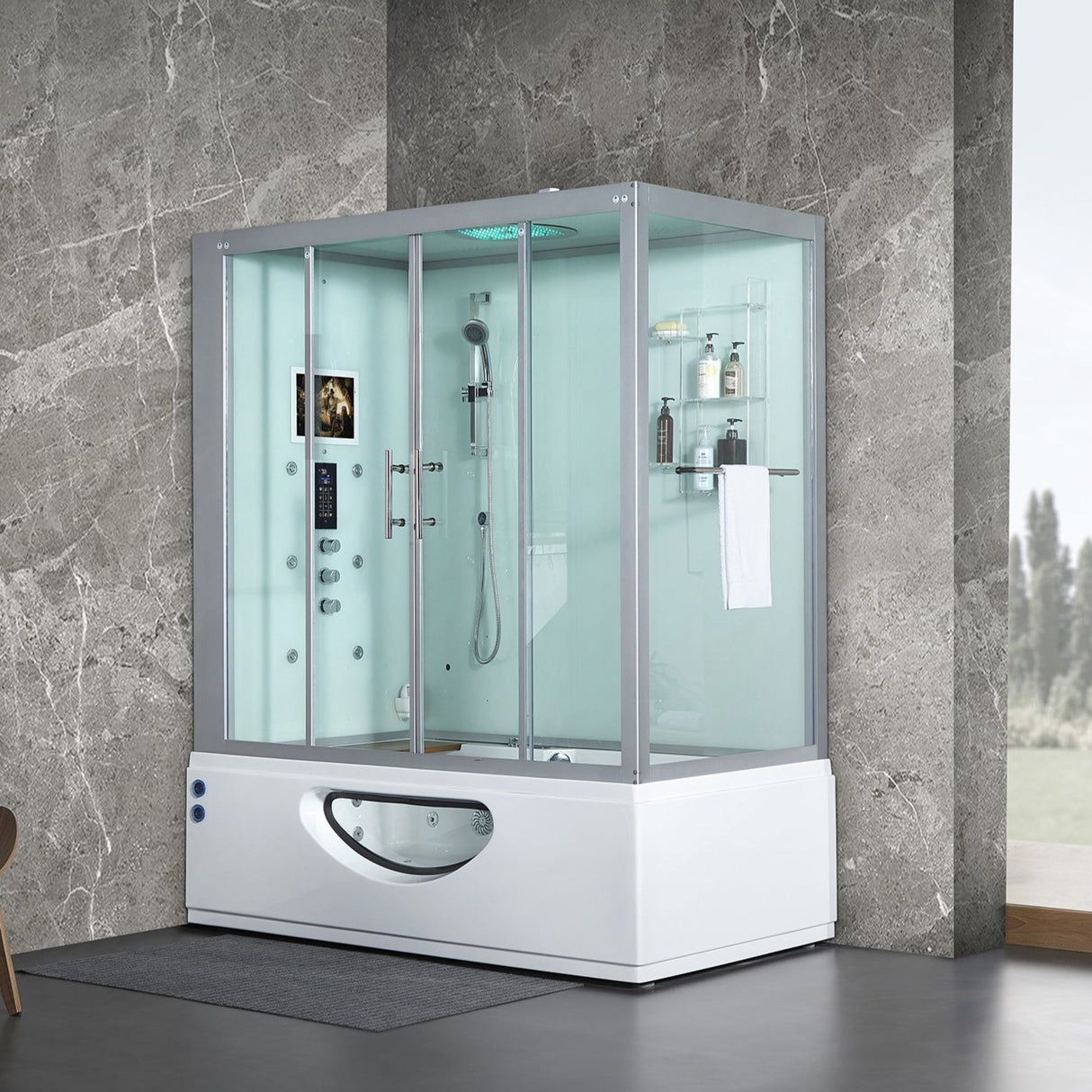 Maya Bath Catania Platinum Steam Shower Tub Combo with Smart TV