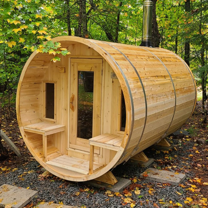 Shop our Dundalk Leisurecraft 6-Person Barrel Sauna for ultimate relaxation and tranquility at Aurora Sanctuary