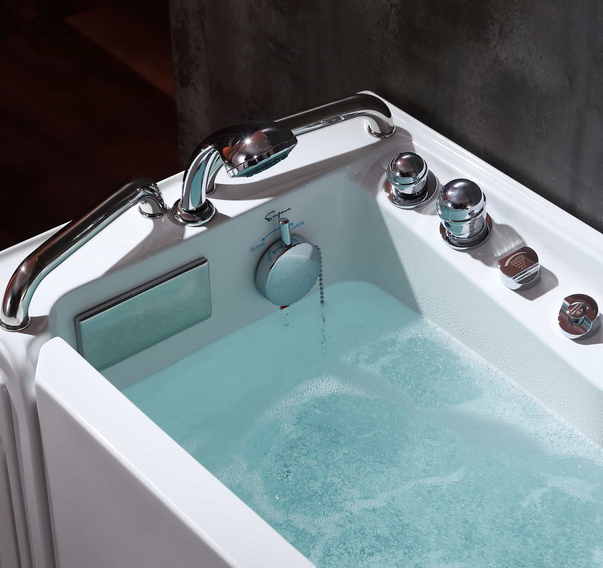 Empava 53WIT02 53-In Walk-in Whirlpool Bathtub on Aurora Sanctuary - Relax and unwind in luxury with this spacious walk-in bathtub designed for ultimate comfort and convenience