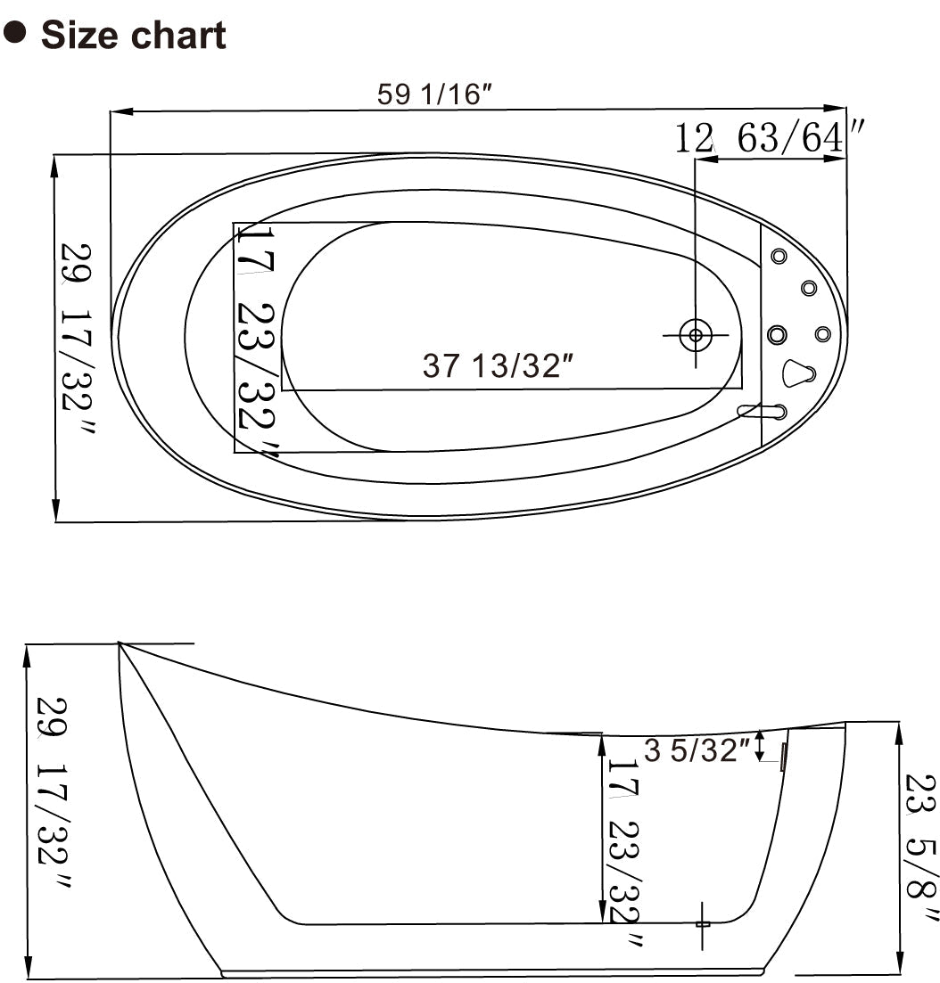 EMPAVA 59AIS04 59 IN. ACRYLIC OVAL WHIRLPOOL FREESTANDING BATHTUB