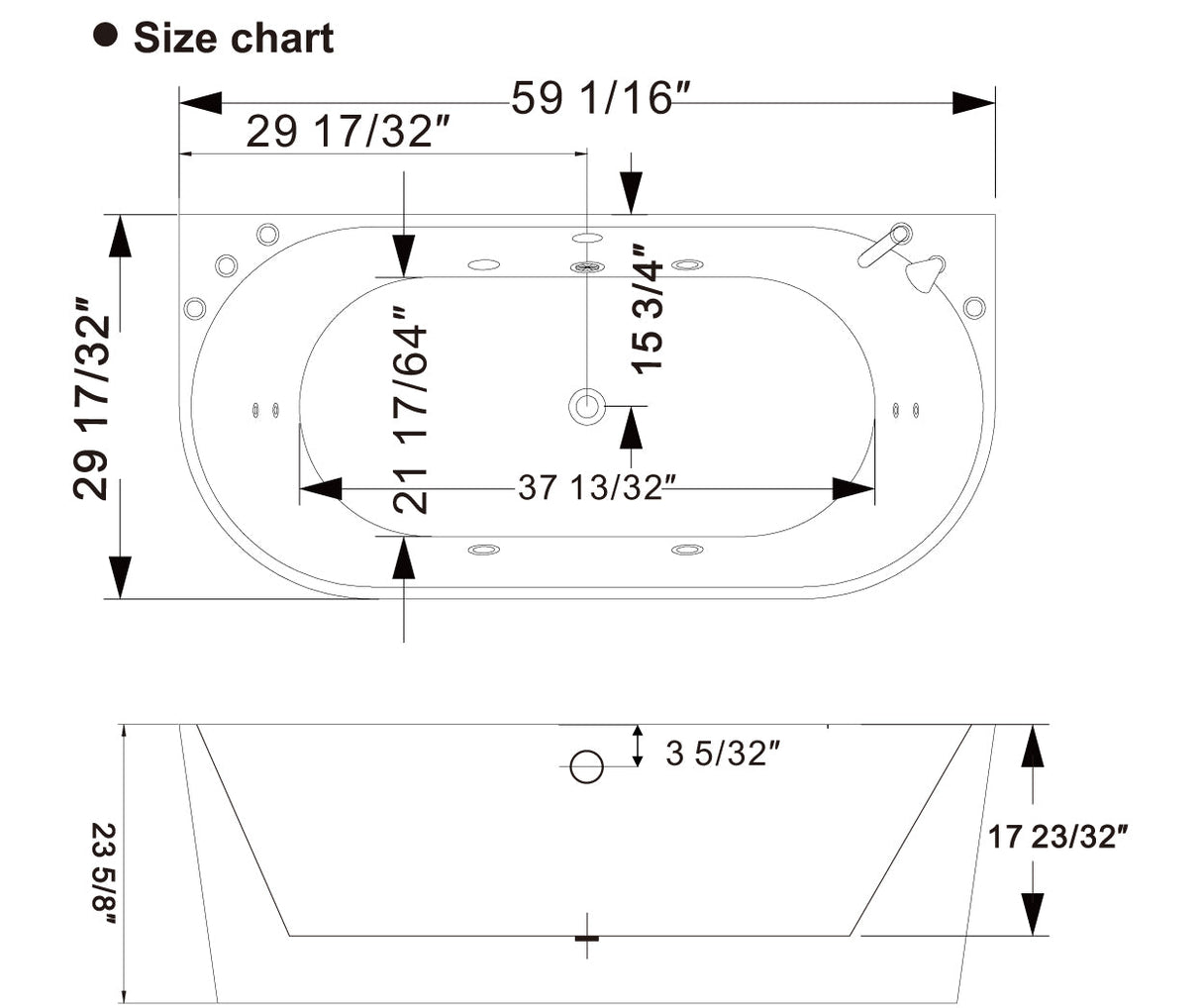 EMPAVA 59AIS06 59 IN. WHIRLPOOL ACRYLIC ALCOVE HYDROMASSAGE BATHTUB