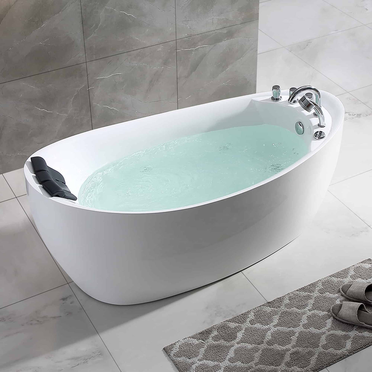 Empava 67AIS02 67-Inch Whirlpool Freestanding Bathtub - Oval Single Ended Hydromassage Tub