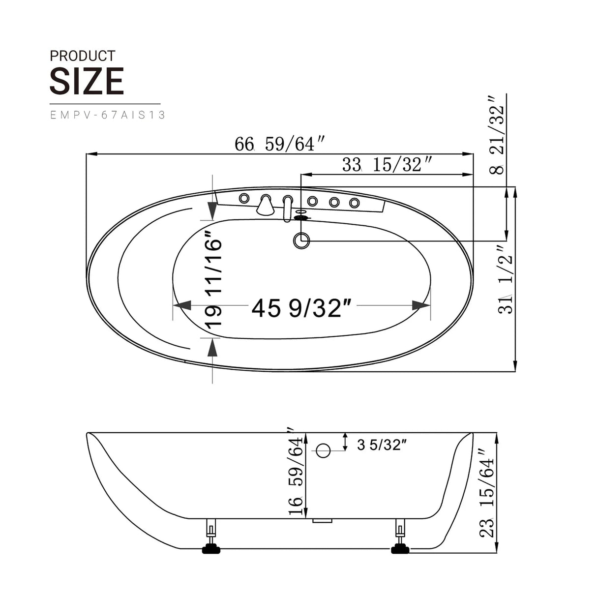 Empava 67AIS13 67-Inch freestanding acrylic oval bathtub - luxurious and spacious design by Aurora Sanctuary