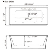 Empava 67 Freestanding Whirlpool Acrylic Hydromassage Bathtub - Rectangular Double-Ended Design with Hydromassage Jets