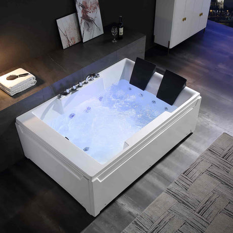 Empava 72JT367LED - 72-Inch Whirlpool Luxury 2-Person Hydromassage Rectangular Bathtub - Relaxing Couple Spa Experience