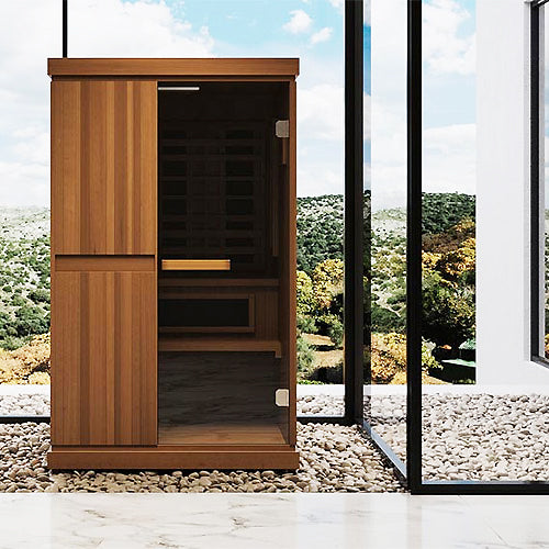 Shop the Finnmark FD-4 Trinity Infrared Steam Sauna at Aurora Sanctuary - Harvia Spectrum Plus included - ideal for relaxation and rejuvenation