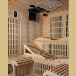 Golden Designs 6-Person Full Spectrum PureTech™ Near Zero EMF FAR Infrared Sauna with Himalayan Salt Bar Canadian Hemlock 