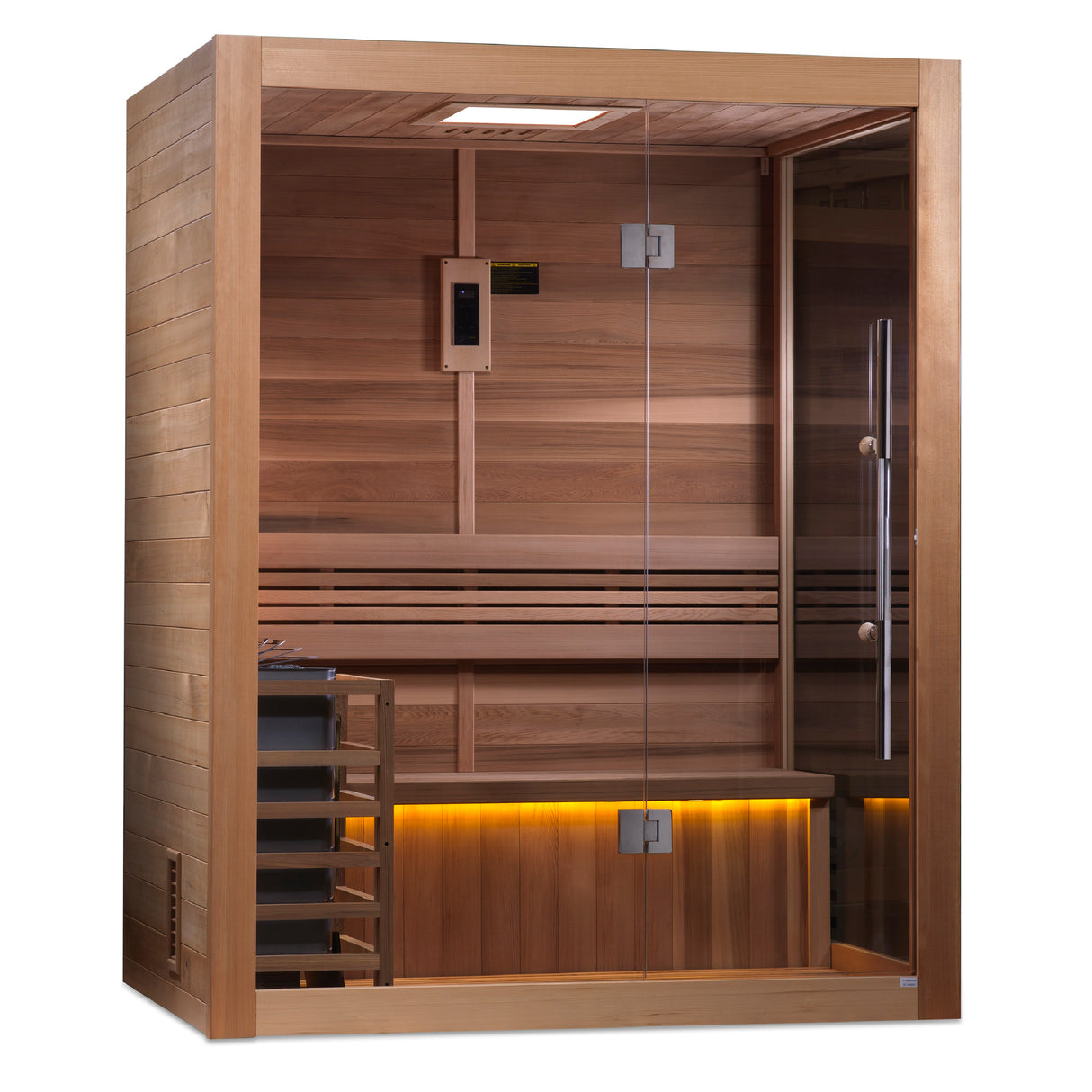 Luxury Golden Designs Hanko 2-Person Indoor Sauna by Aurora Sanctuary - Relax and rejuvenate in style with this high-end sauna model.