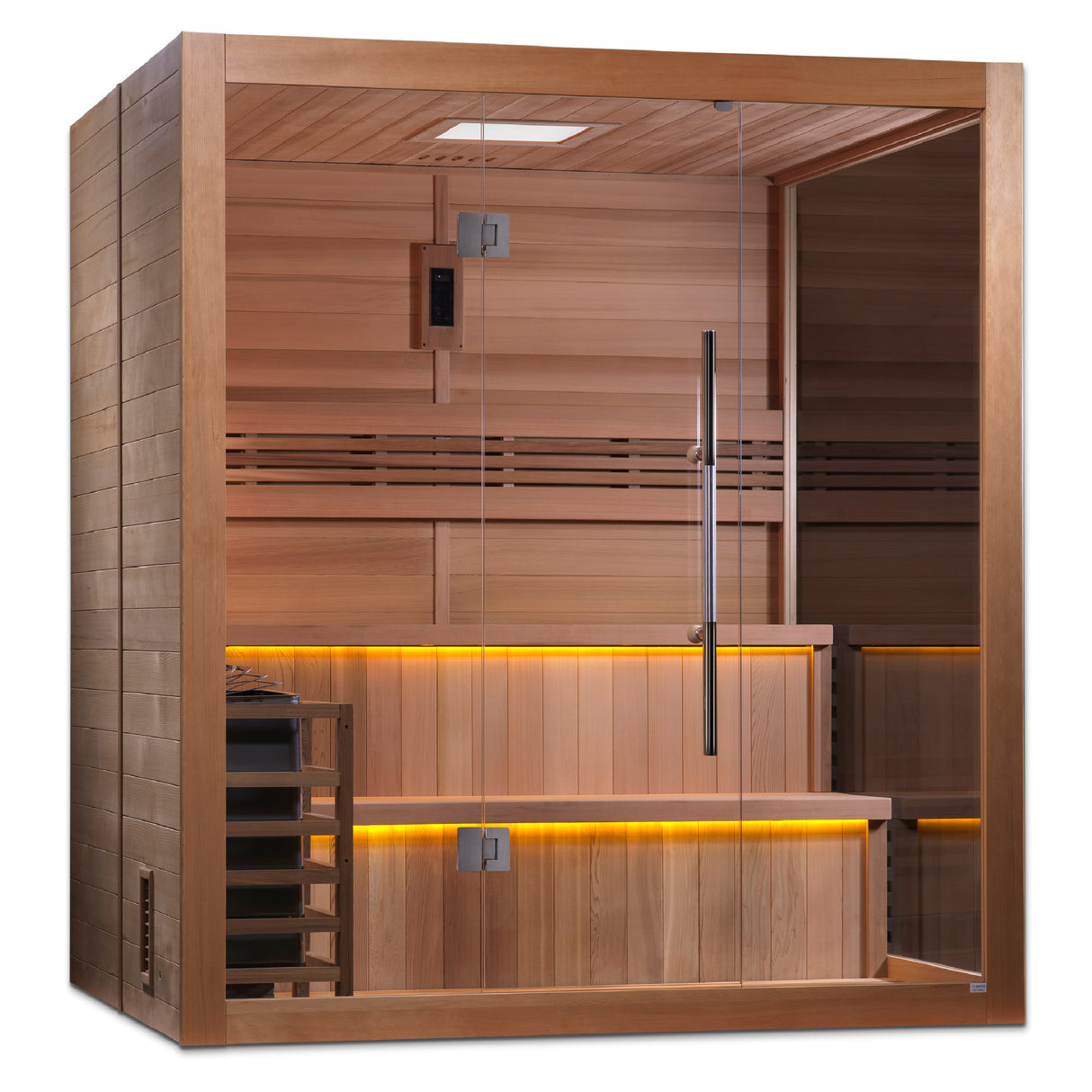 Premium 6-person traditional sauna in Canadian red cedar interior - Aurora Sanctuary