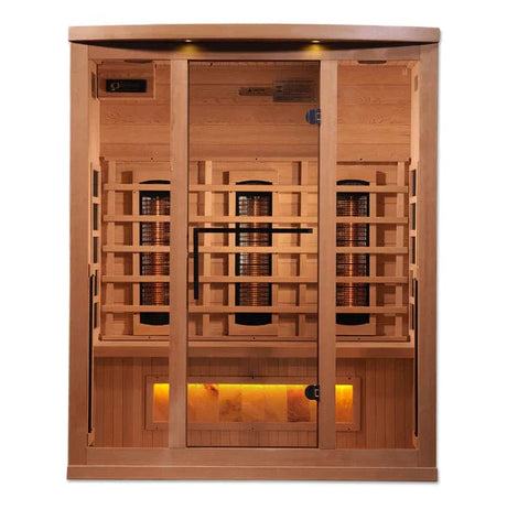 Golden Designs 3-Person Full Spectrum PureTech™ Near Zero EMF FAR Infrared Sauna with Himalayan Salt Bar Canadian Hemlock 