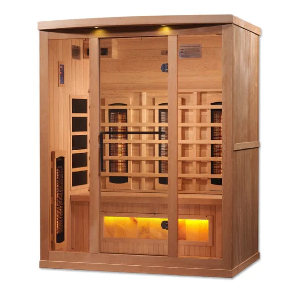 Golden Designs 3-Person Full Spectrum PureTech™ Near Zero EMF FAR Infrared Sauna with Himalayan Salt Bar Canadian Hemlock 