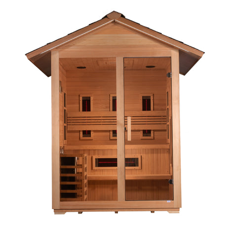 Golden Designs "Carinthia" 3 Person Hybrid PureTech™ Full Spectrum IR or Traditional Stove Outdoor Sauna - Canadian Hemlock