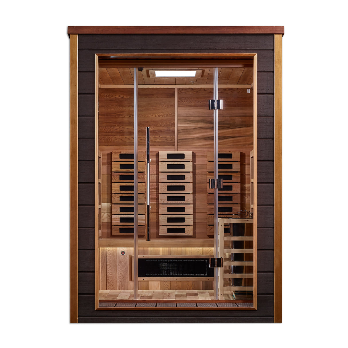 Golden Designs Nora 2 Person Outdoor-Indoor PureTech™ Hybrid Full Spectrum Sauna GDI-8222-01 - Canadian Red Cedar Interior