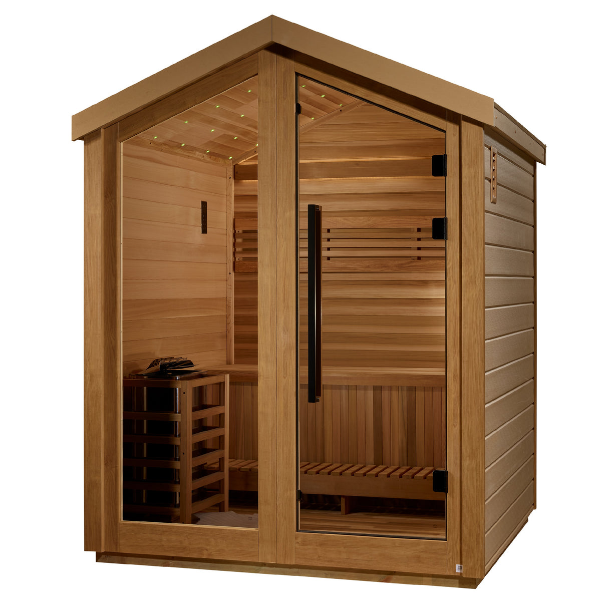 Outdoor traditional sauna featuring Canadian red cedar interior, ideal for relaxation and rejuvenation - Aurora Sanctuary