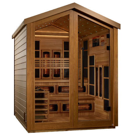 Golden Designs Kaskinen 6 Person Hybrid PureTech™ Full Spectrum IR or Traditional Stove Outdoor Sauna GDI-8526-01 - Canadian Red Cedar Interior