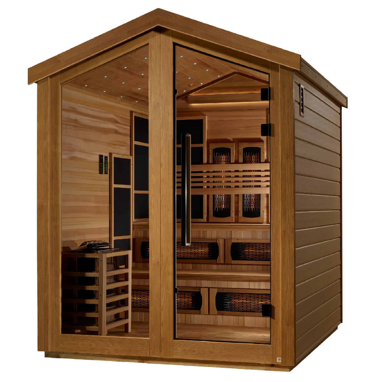 Golden Designs Kaskinen 6 Person Hybrid PureTech™ Full Spectrum IR or Traditional Stove Outdoor Sauna GDI-8526-01 - Canadian Red Cedar Interior