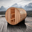 Klosters 6-Person Barrel Sauna: Ultimate Relaxation - Luxurious outdoor sauna for 6 people, promoting relaxation and wellness at Aurora Sanctuary