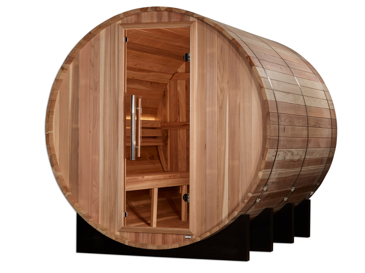 Klosters 6-Person Barrel Sauna for Ultimate Relaxation at Aurora Sanctuary - Product Image