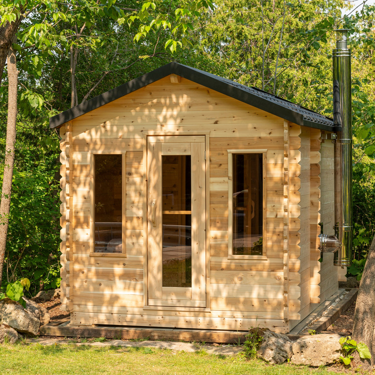 Explore the luxurious Dundalk Leisurecraft Canadian Timber Georgian Cabin Sauna with Changer - a perfect escape for relaxation and tranquility