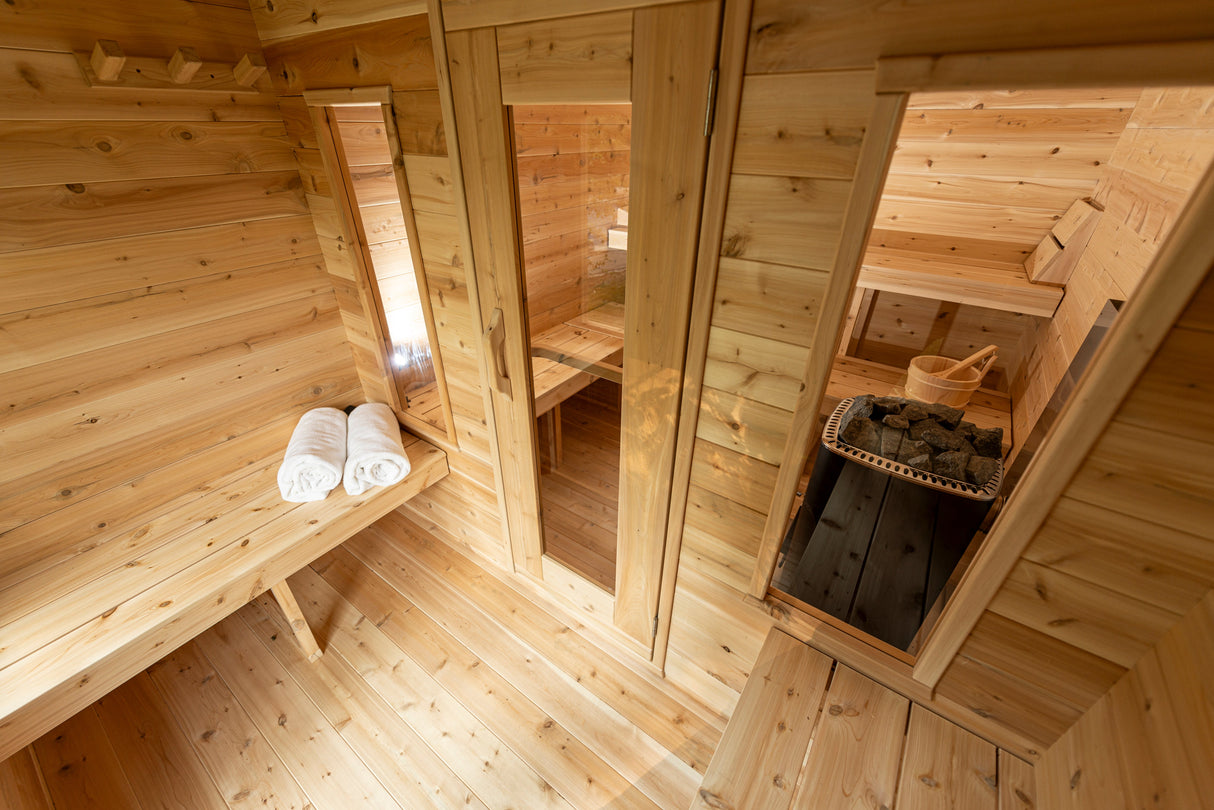 Georgian changeroom Canadian timber sauna by Dundalk Leisurecraft, ideal for relaxation and rejuvenation