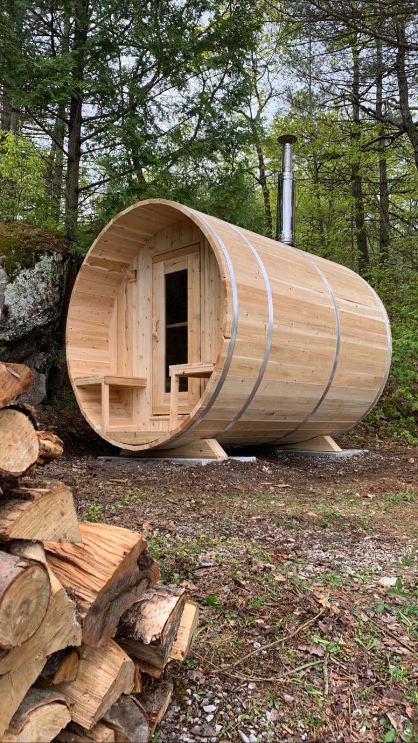 Exquisite Dundalk Leisurecraft Canadian Timber 4-Person Sauna available for purchase at Aurora Sanctuary