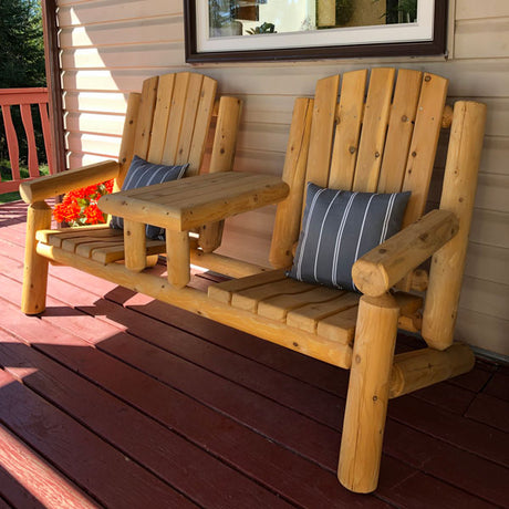 Dundalk Leisurecraft Canadian Timber Adirondack Log Gossip Bench with Table