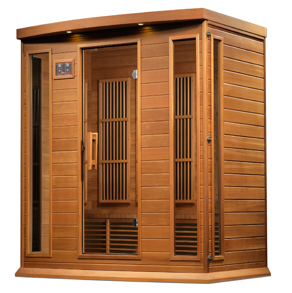 Maxxus Chaumont 4-Person Corner Far Infrared Sauna available at Aurora Sanctuary - Relax and rejuvenate in this spacious infrared sauna designed for four people, perfect for your home spa experience.