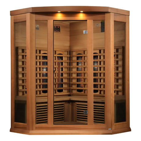 Maxxus 3-Person Corner Infrared Sauna with Near Zero EMF - Aurora Sanctuary