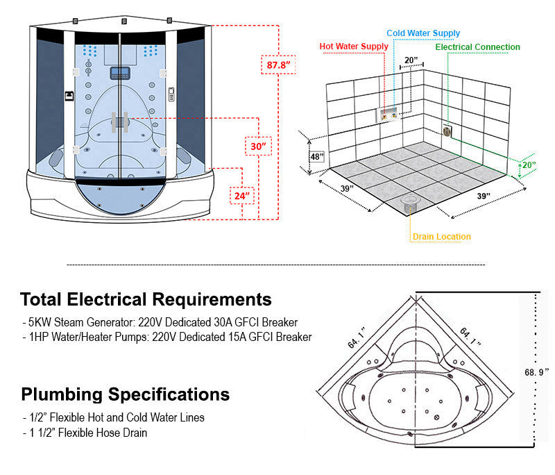 Maya Bath Platinum Superior Steam Shower Tub Combo with TV