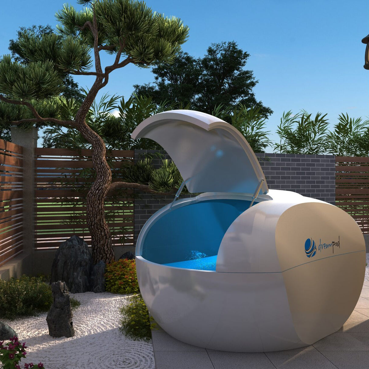 Floatation therapy experience in DreamPod Home Float Plus for ultimate relaxation and comfort at Aurora Sanctuary