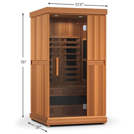 Experience the luxury of the Finnmark FD-1 Full Spectrum 1-Person Infrared Sauna at Aurora Sanctuary - a perfect retreat for relaxation and rejuvenation